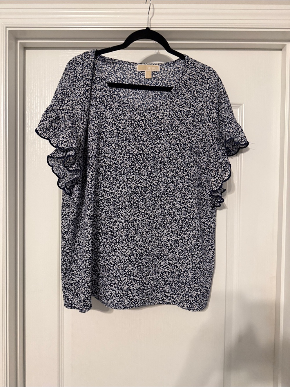 Michael Kors Navy Floral Ruffle Sleeve Blouse